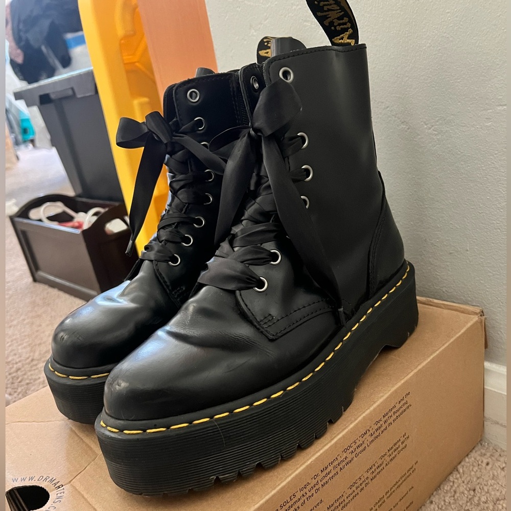 Dr. Martens black with bow. Size 8. Platforms